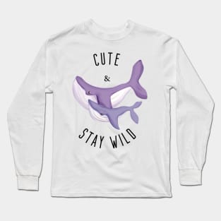 Cute and Stay Wild Light Purple Whale with the Baby for Light Background Long Sleeve T-Shirt